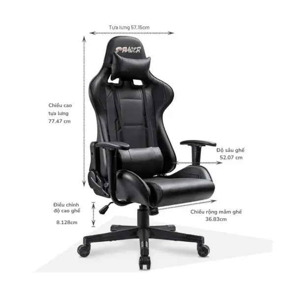 Ghế gaming S-RACER Black White