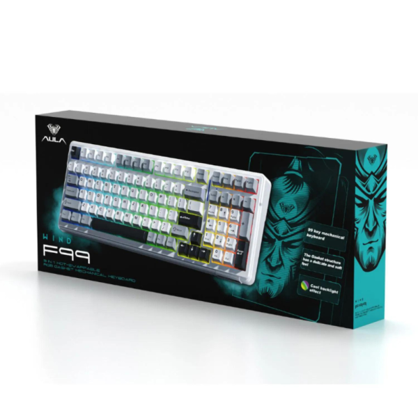 BÀN PHÍM AULA F99 3 MODE (Xám + trắng + xám đậm/Grey wood V3 switch)