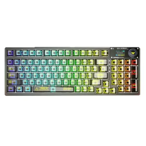 BÀN PHÍM CƠ AULA F98 PRO 3 MODE ĐEN/TRẮNG TRONG SUỐT (TYPE-C + 2.4G + BLUETOOTH, ICE CRYSTAL SWITCH, LED RGB)
