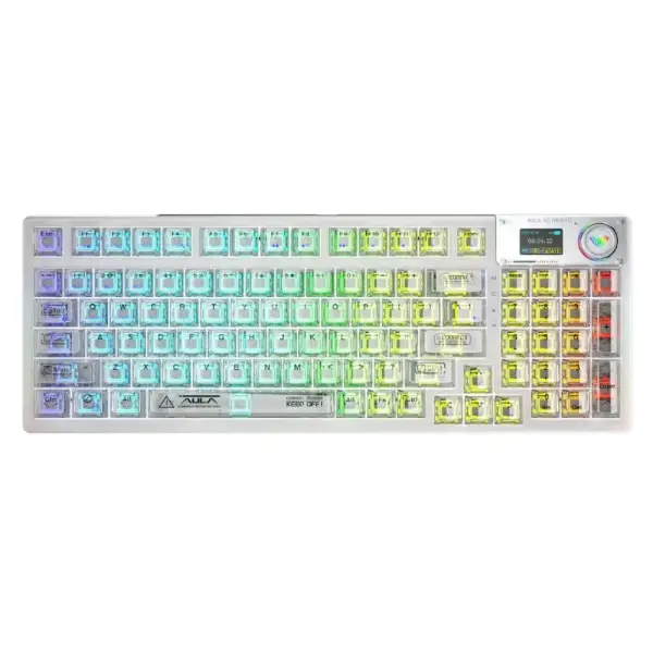 BÀN PHÍM CƠ AULA F98 PRO 3 MODE ĐEN/TRẮNG TRONG SUỐT (TYPE-C + 2.4G + BLUETOOTH, ICE CRYSTAL SWITCH, LED RGB)