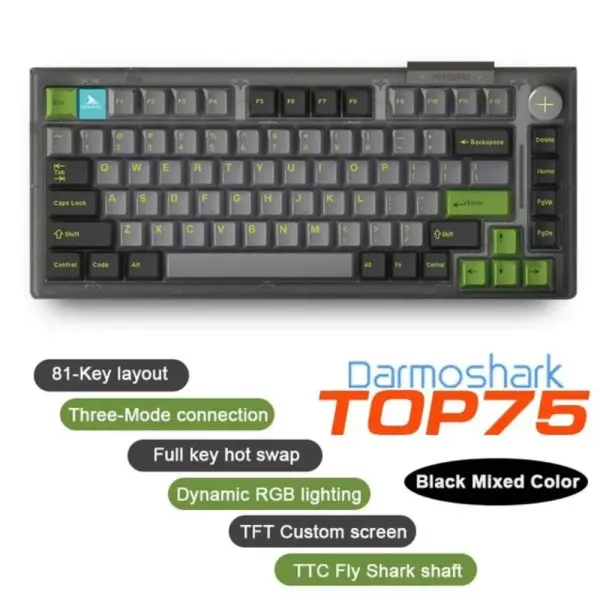 Bàn phím cơ Darmoshark TOP75 Trio-mode Mechanical Keyboard Black/White KB-DMS-000003/KB-DMS-000004