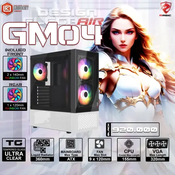 CASE MAGIC GM-04 AIR BLACK AND WHITE GLASS 3 FAN (ATX)