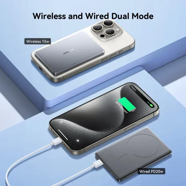 Sạc dự phòng 20W Joyroom PBM08 ultra thin metal magnetic wireless charging dùng cho điện thoại không dây iPhone, Samsung